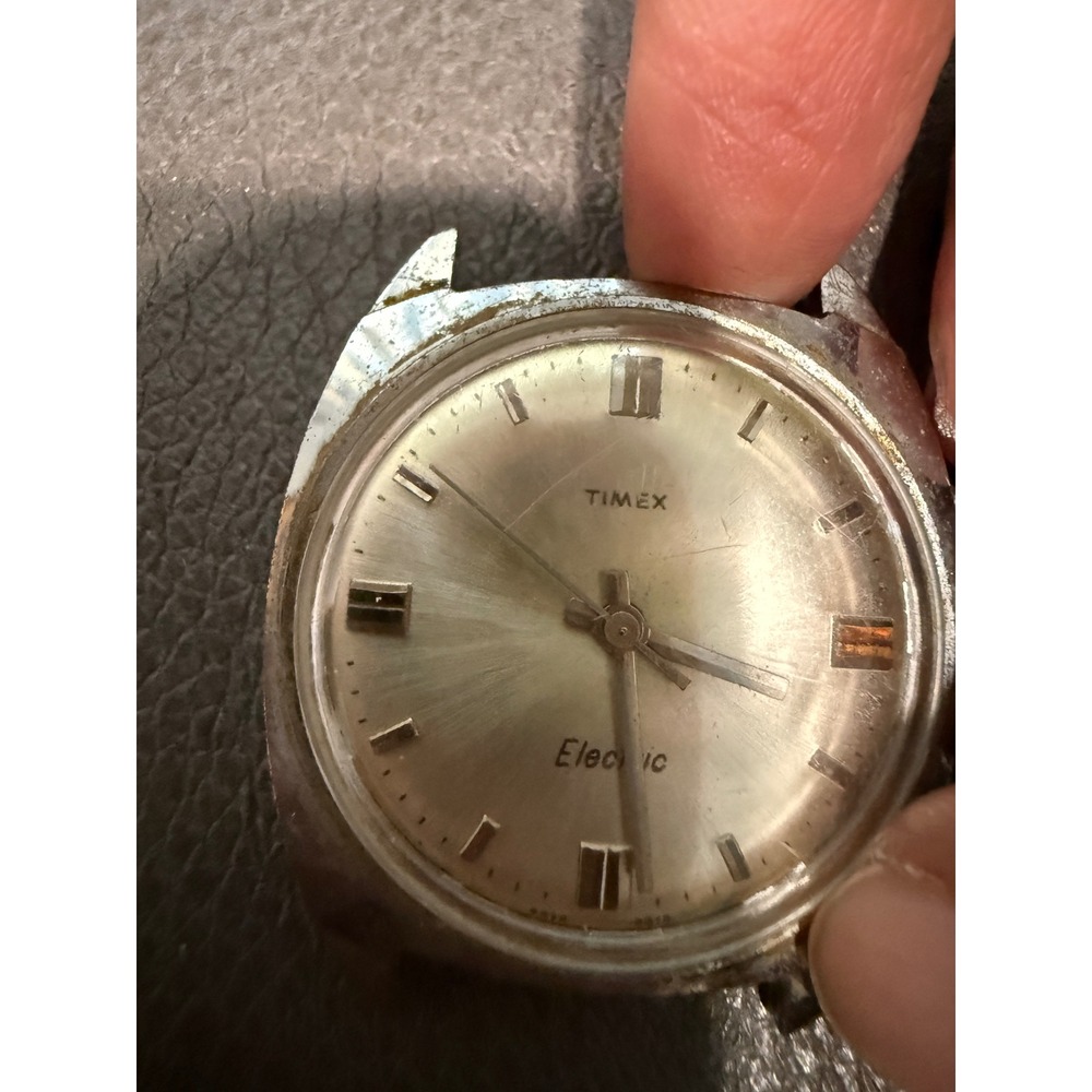 Vintage Timex Electric Watch Head Silver Sunburst Dial Stainless Steel Back
